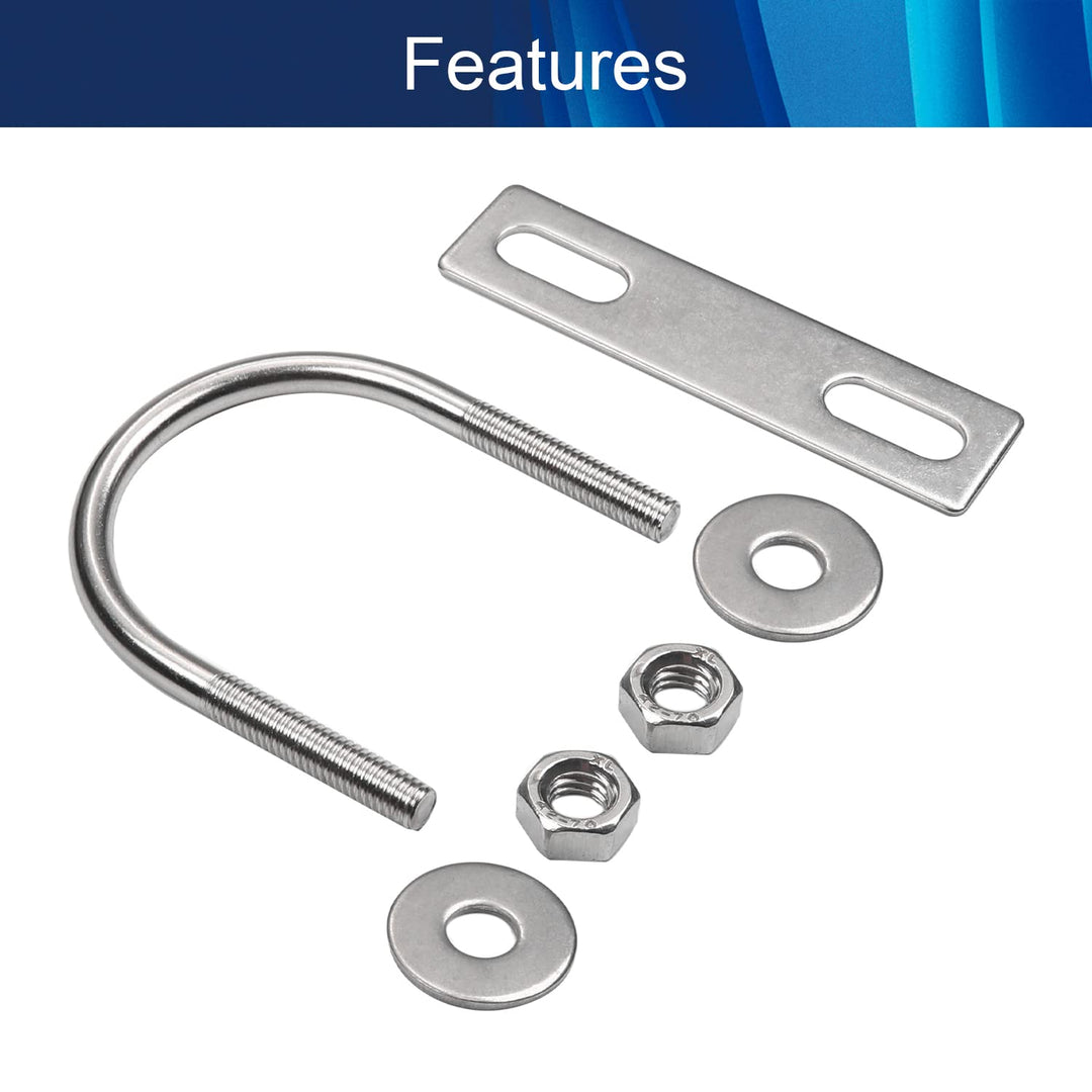 4Pcs M6 U Bolts, 0.2 Inner Width, 304 Stainless Steel Silver Square Bend U-Bolt with Nuts, Washers and Frame Plate