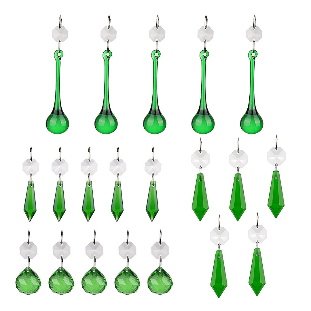 H&D Green Crystal Teardrop Crystal Ball Chandelier Prisms Pendants Suncatcher Hanging Galss Crystal Beads for Wedding Home Office Decoration,20pcs
