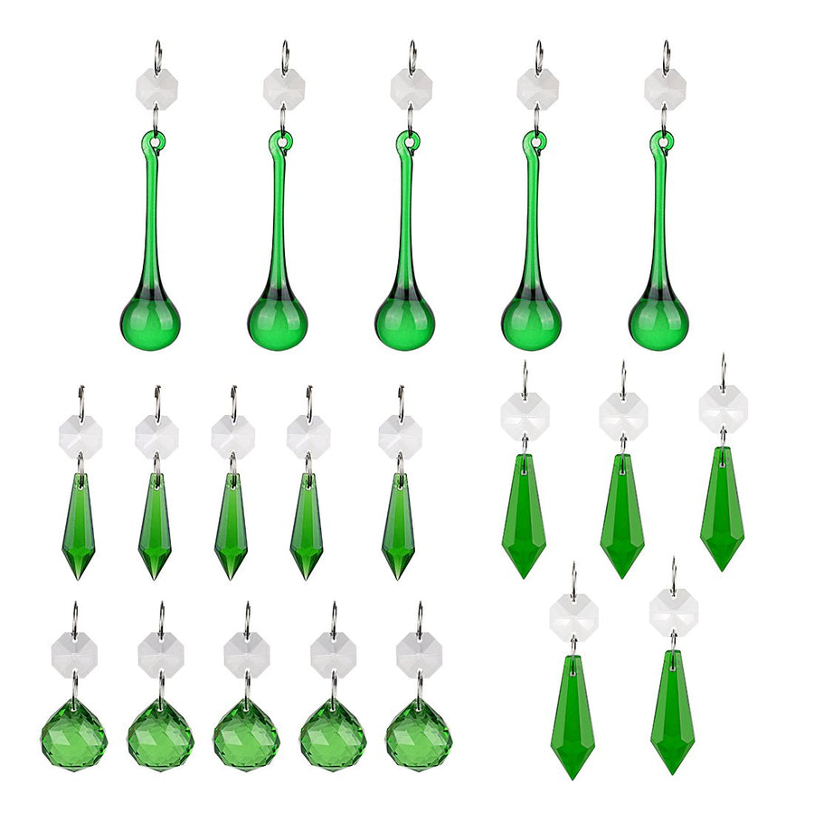 H&D Green Crystal Teardrop Crystal Ball Chandelier Prisms Pendants Suncatcher Hanging Galss Crystal Beads for Wedding Home Office Decoration,20pcs
