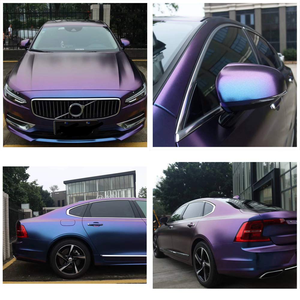 Purple to Charming Blue Matte Metallic Chameleon Vinyl Wrap Color Change DIY Car Wrap Vinyl Film, 11.8'' x 7.87''