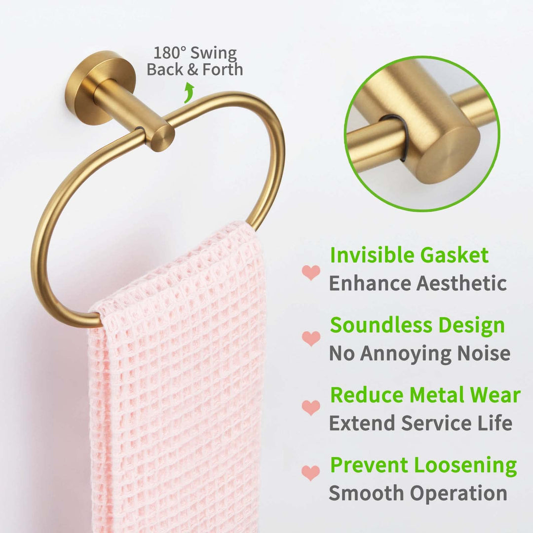 Towel Ring Brushed Gold, SUS 304 Stainless Steel Modern Towel Holder, Bathroom Hand Towel Rack Wall Mounted