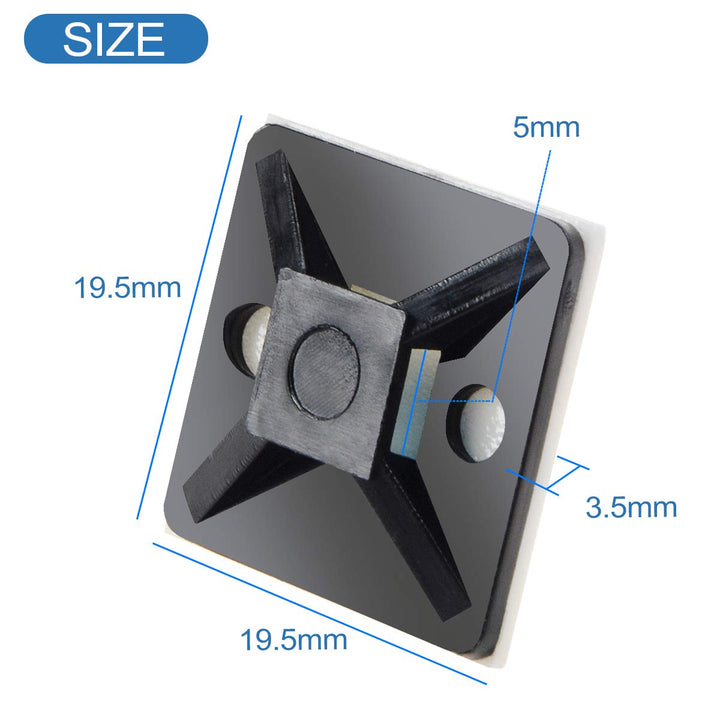 100 PCS 3/4 Black Self Adhesive Cable Zip Tie Mounts Wire Cable Clips Holders Management Anchors Organizer Holders Squares(HS-101S)