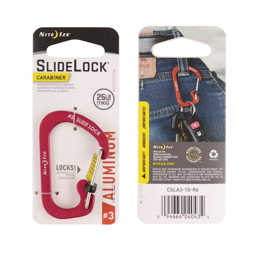 Size-3 S-Biner SlideLock Carabiner, Locking Carabiner Key Chain, Aluminum, Red, 1 Count (Pack of 1)