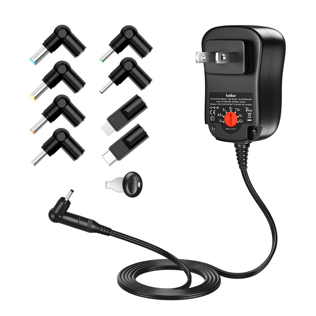 12W Universal 3V 4.5V 5V 6V 7.5V 9V 12V AC DC Adapter Power Supply for Household Electronics Router Speaker Smart Phone Tablet CCTV IP Camera - 1A 1000mA Amp Max.