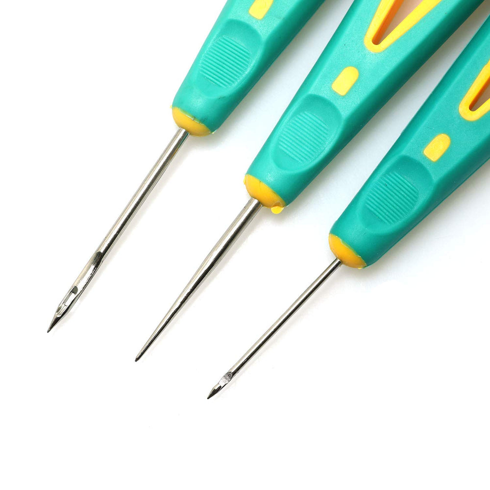 3pcs Steel Awls Kit for Repair Leather Shoe Sewing Cobbler Tool DIY Craft Straight Curved and Hole Hook Needle Piercer Stab Awl