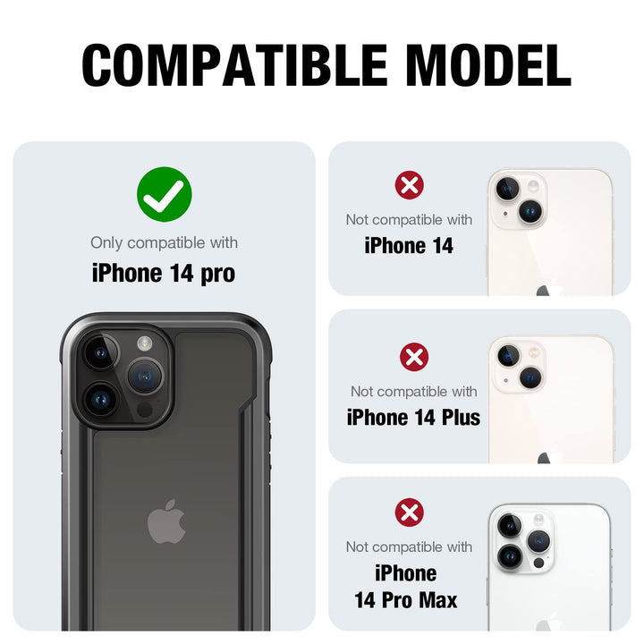 Shield for iPhone 14 Pro Case, Shockproof Protective Clear Case, Military Grade 10ft Drop Tested, Durable Aluminum Frame, Anti-Yellowing Technology Case, 6.1 inch, Black