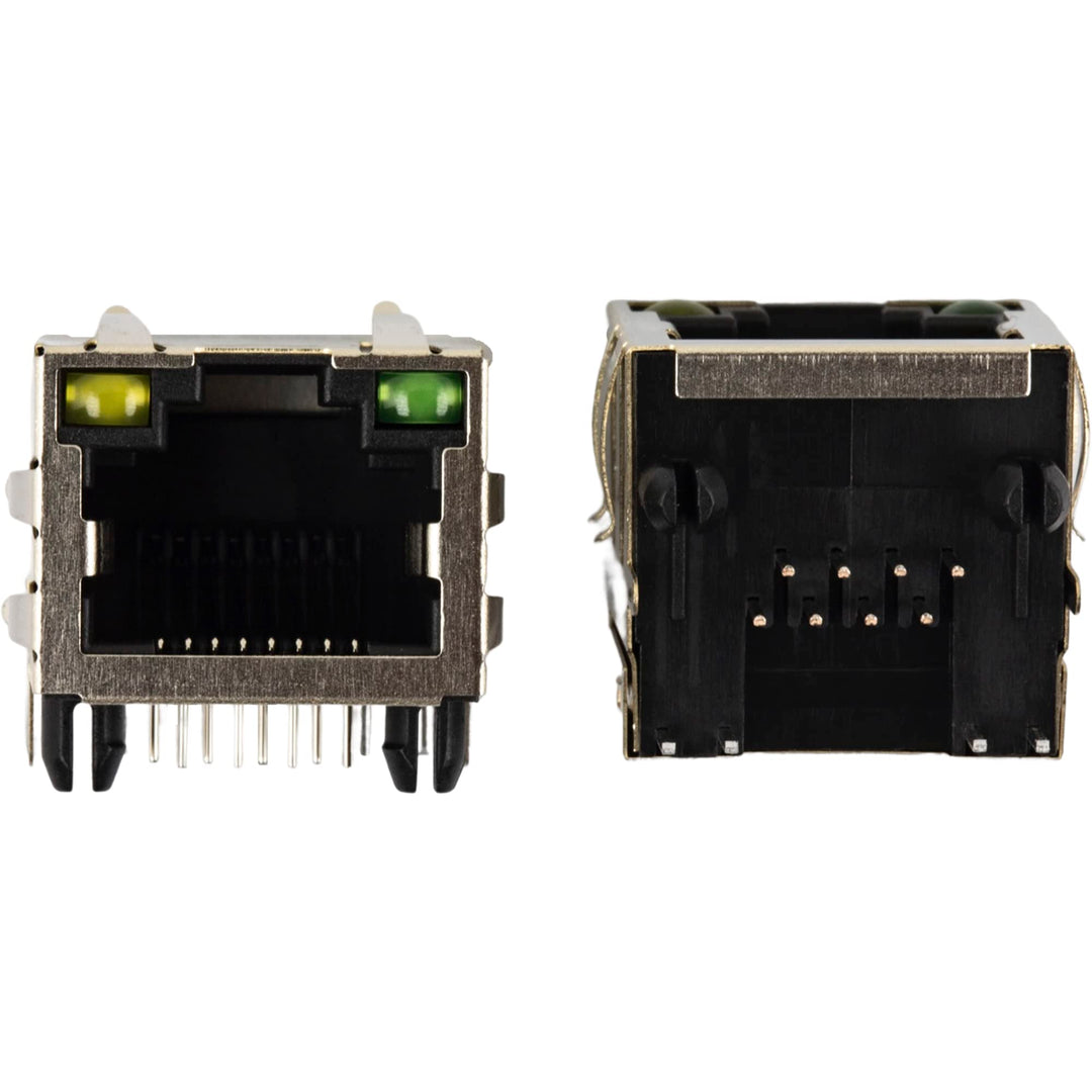 Network Ethernet Shielded RJ45 with LED Lights Ethernet Jacks 8P8C Female Socket Connectors 8Pin PCB Mount for Cat5, Cat5e, Cat6 Ethernet Cable (Pack of 10pcs)
