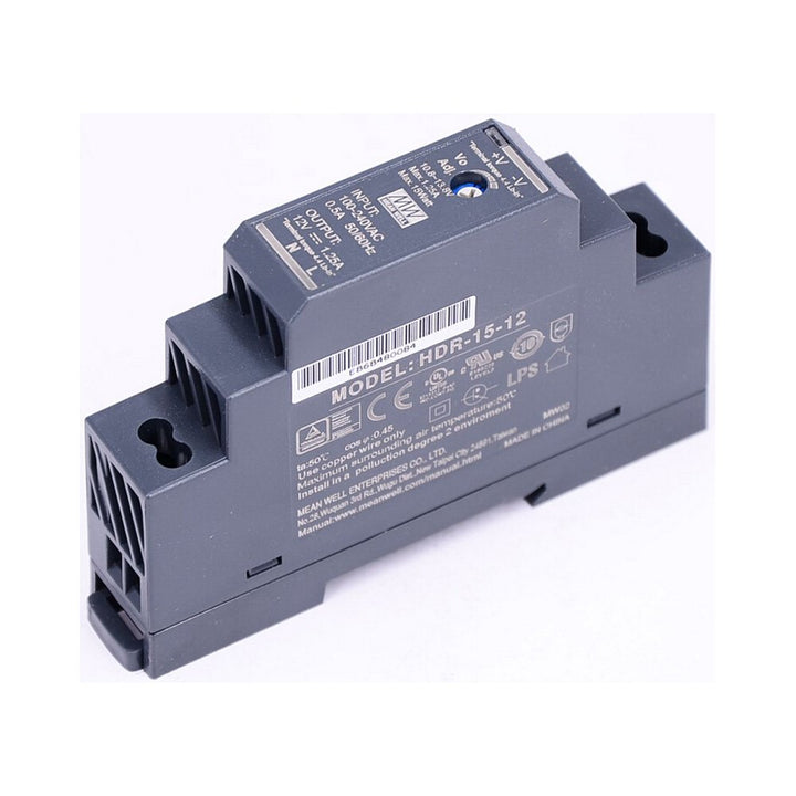 MEAN WELL Ultra Slim Step-Shape 1SU DIN Rail Power Supply, 12V 1.25A 15W - HDR-15-12