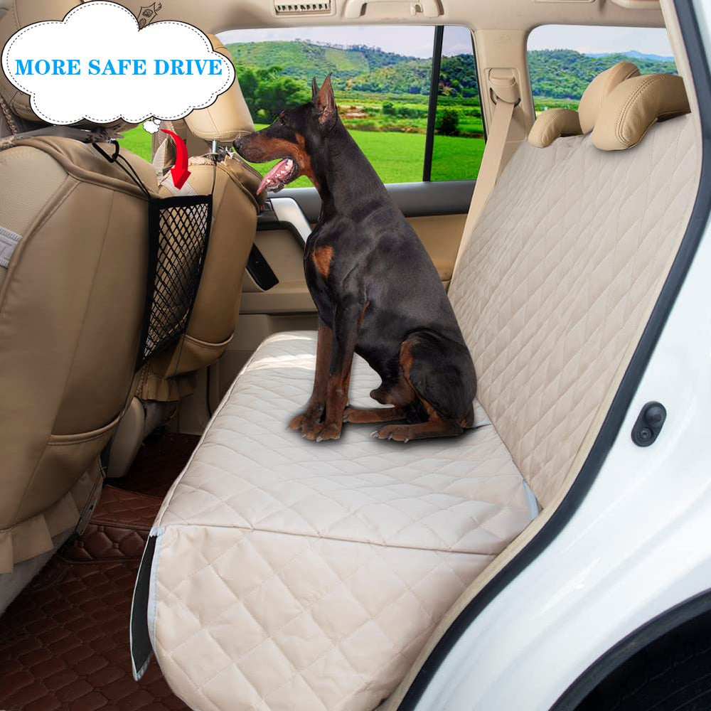 Dog Car Seat Cover for Back Seat Waterproof Backseat Protector, Nonslip Rear Seat Cover for Kids,Universal Size Fits Cars Trucks SUVs (Beige)