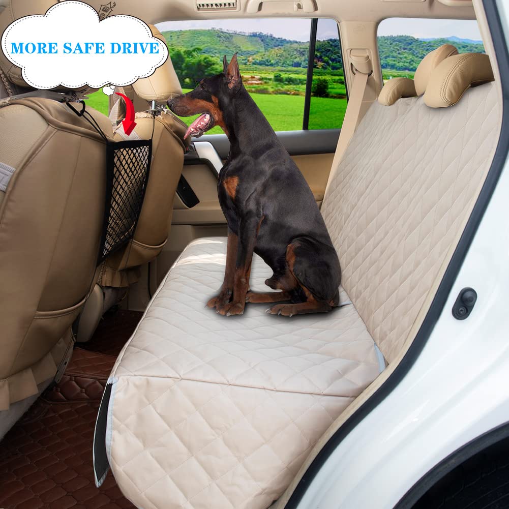 Dog Car Seat Cover for Back Seat Waterproof Backseat Protector, Nonslip Rear Seat Cover for Kids,Universal Size Fits Cars Trucks SUVs (Beige)