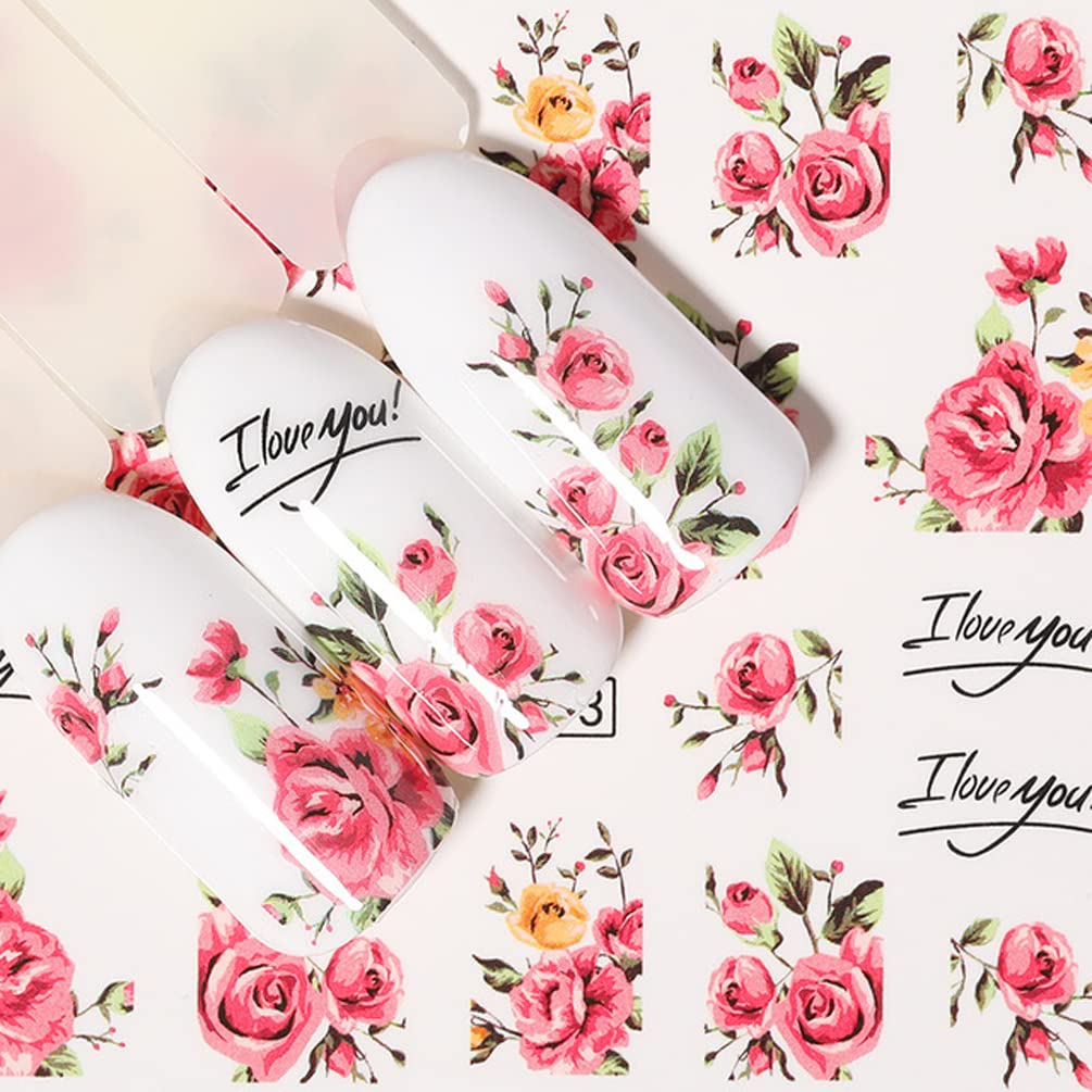 50 Pcs Different Styles Pattern DIY Nail Art Stickers Transfer Watermark Nail Stickers with Tweezers