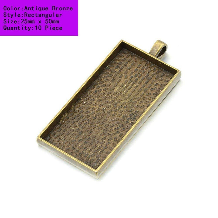 10 Pieces 25mm X 50mm Antique Bronze Rectangle Pendant Trays Pendant Blanks Cameo Bezel Settings for Photo Charm,Cabochon and Jewelry Making