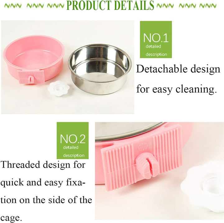 Crate Dog Bowl, Removable Stainless Steel Hanging Pet Kennel Cage Bowl Food & Water Feeder Coop Cup for Puppy, Cat, Rabbit,Guinea Pigs 2pcs (Blue,Green)