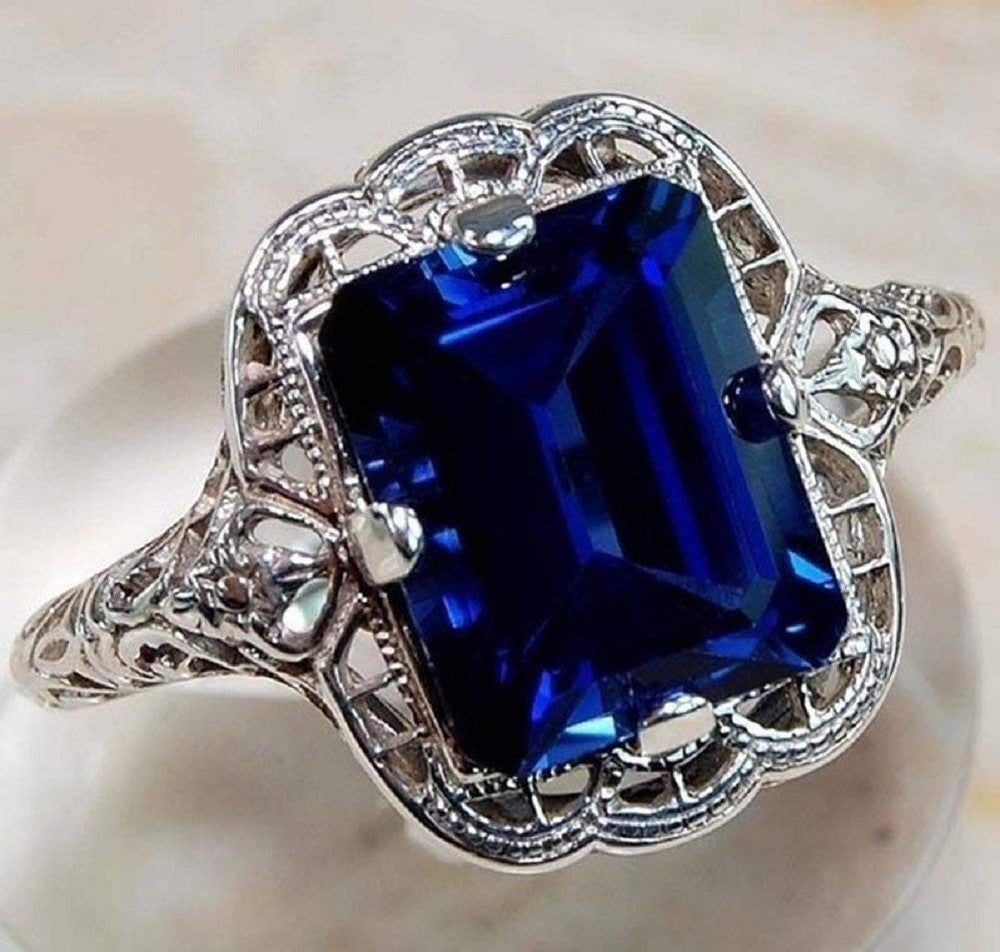 Elegant Huge Natural 3.5Ct Tanzanite 925 Silver Sapphire Ring Women Wedding Engagement Size 6-10 (US code 7)