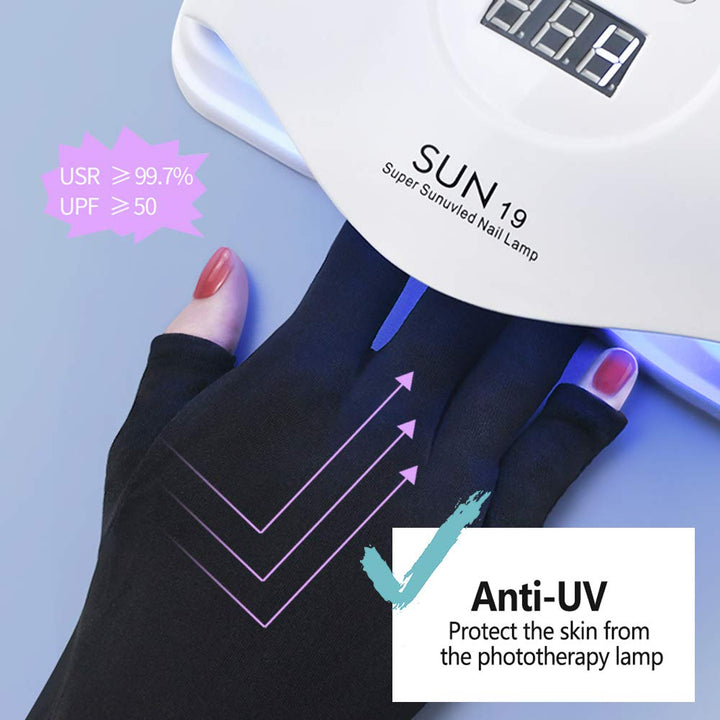 1 Pairs Anti-UV Shield Glove, UPF50+ Fingerless UV Protection Glove for UV and LED Manicure Lamps Dryer Nail Art Skin Care Glove (Black)
