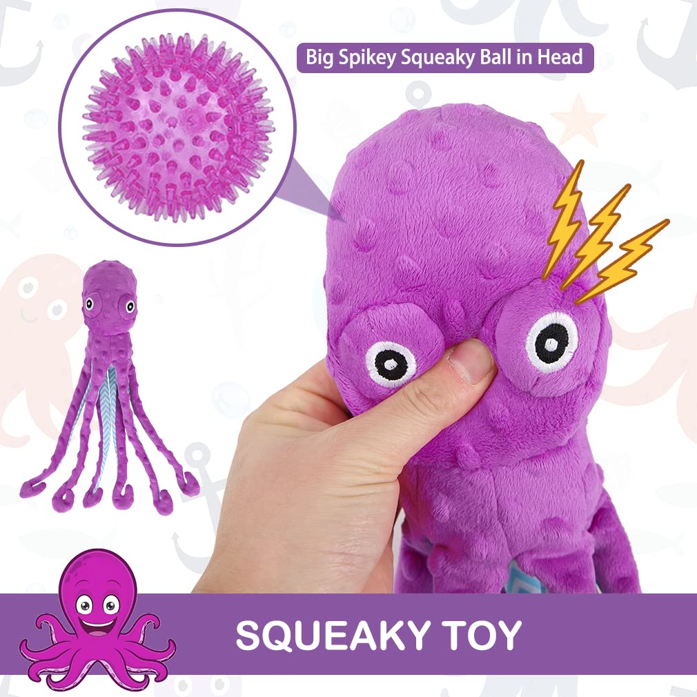 Squeaky Dog Toys - Best Plush Dog Toy Puppy Birthday Gift Soft Stuffed Chew Toy Crinkle Paper and Built-in Squeaker Durable Interactive for Small Medium Large Dogs Chewing, Purple