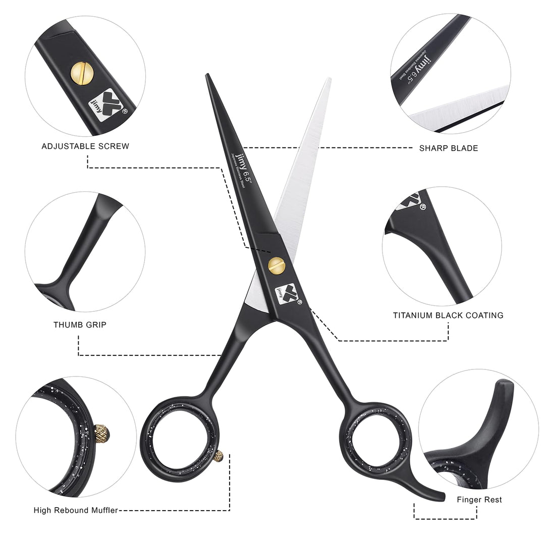 Jimy Professional Hair Cutting Shears 6.5'' Stainless Steel Sharp - Smooth Razor Edge Series Shears for Hair Cutting, Hair Cut Scissor for Women & Men and Salon (Barber Scissors)