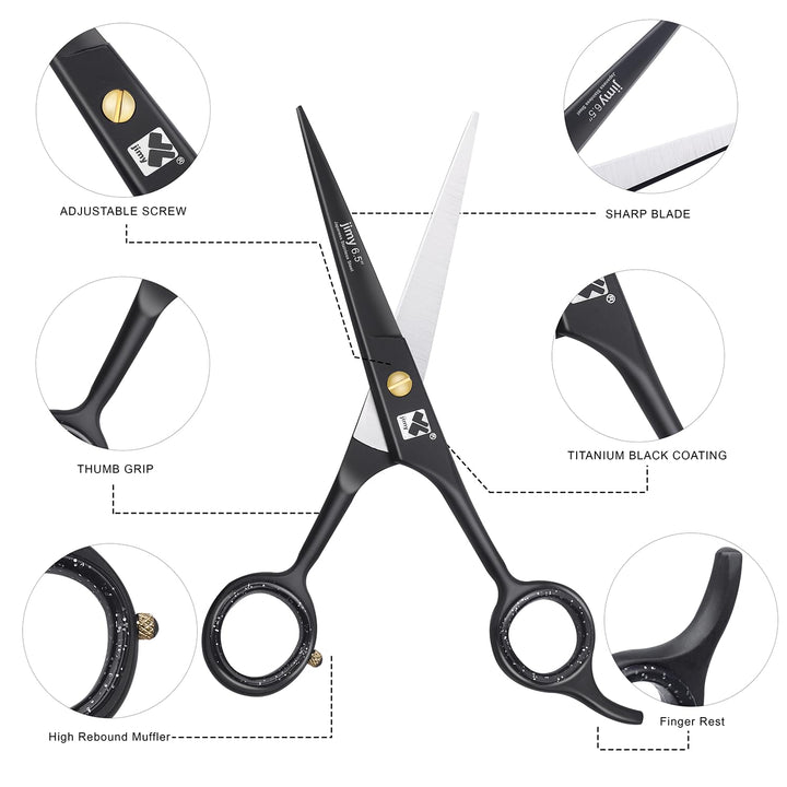 Jimy Professional Hair Cutting Shears 6.5'' Stainless Steel Sharp - Smooth Razor Edge Series Shears for Hair Cutting, Hair Cut Scissor for Women & Men and Salon (Barber Scissors)