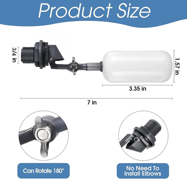 Float Ball Valve, 3/4 Inch Supply Tube Male Automatic Fill Feed Humidifier Tank Water with Adjustable Arm for Ponds, Livestock Water Trough, Aquariums, Aquaculture, Hydroponics and Reservoir (4 Pack)