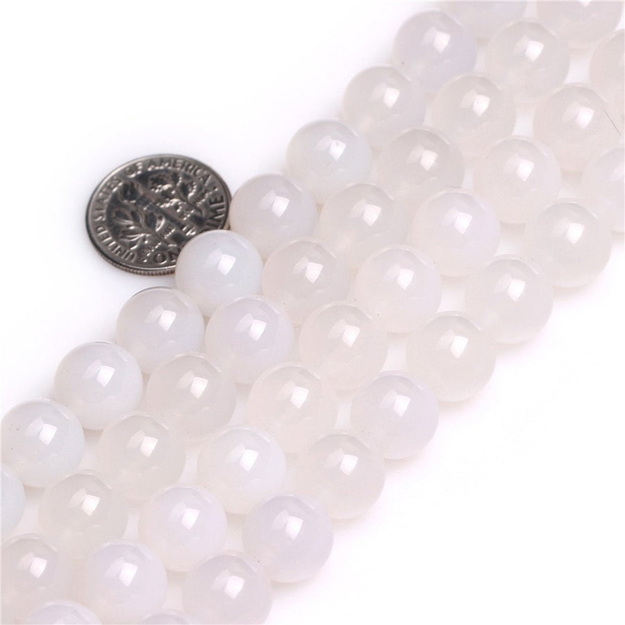 White Agate Beads Round 8mm Natural Gemstone Loose Beads for Jewelry Making (46-48pcs/strand)