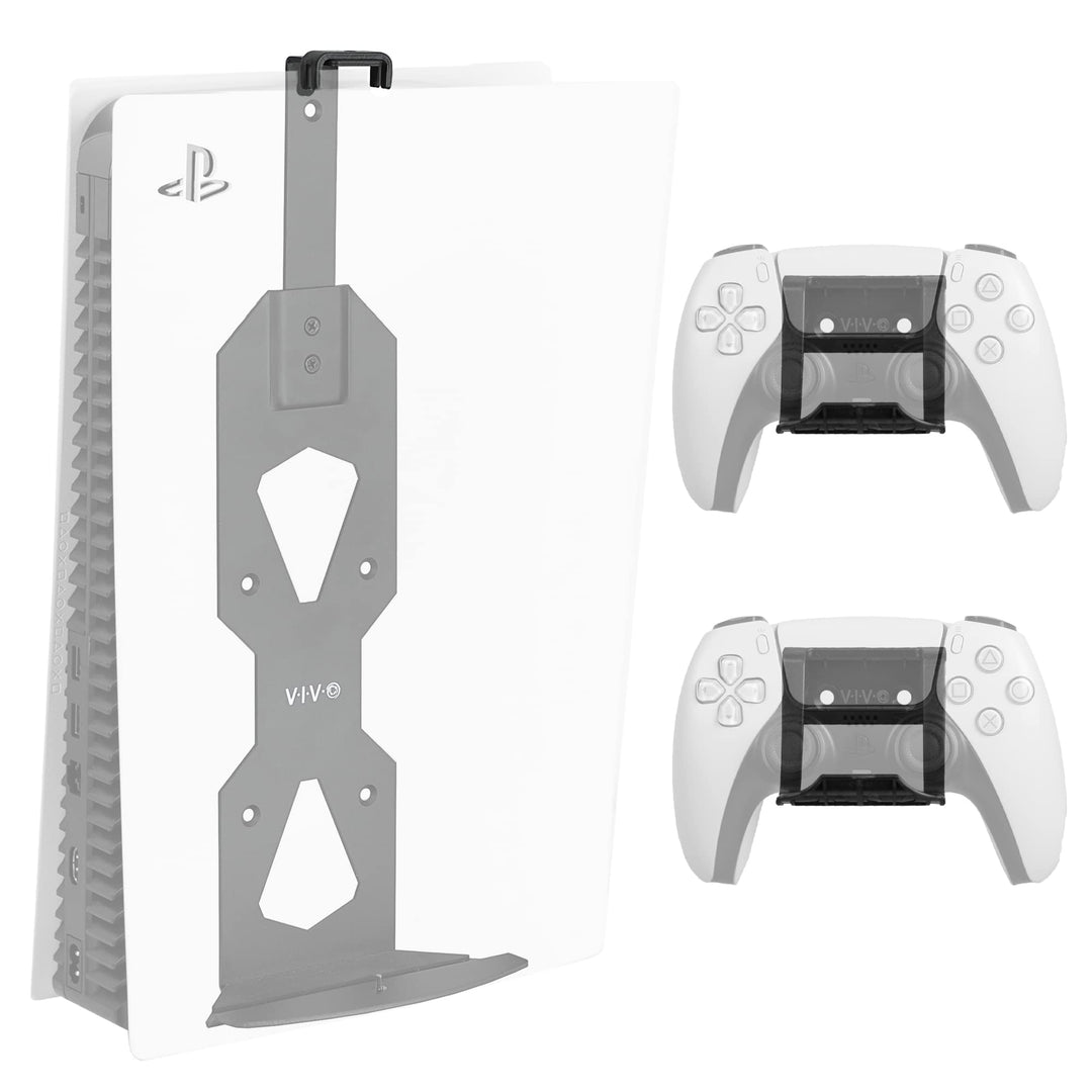 Steel Wall Mount Bracket Designed for PS5 Gaming Console, Vertical Display for PlayStation 5, Open Design, 2 Controller Mounts, Black, MOUNT-PS5B