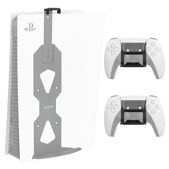 Steel Wall Mount Bracket Designed for PS5 Gaming Console, Vertical Display for PlayStation 5, Open Design, 2 Controller Mounts, Black, MOUNT-PS5B