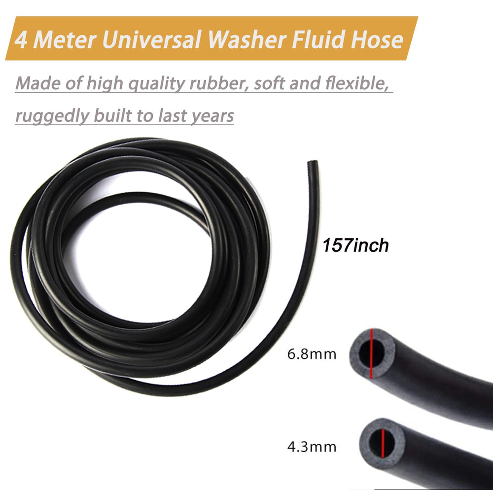 Windshield Washer Hose Kit - 4 Meter Universal Washer Fluid Hose with 12 Pcs Hose Connectors, Suitable for Most Windshield Washer Nozzle Installation, Connect Car Water Pump and Nozzles