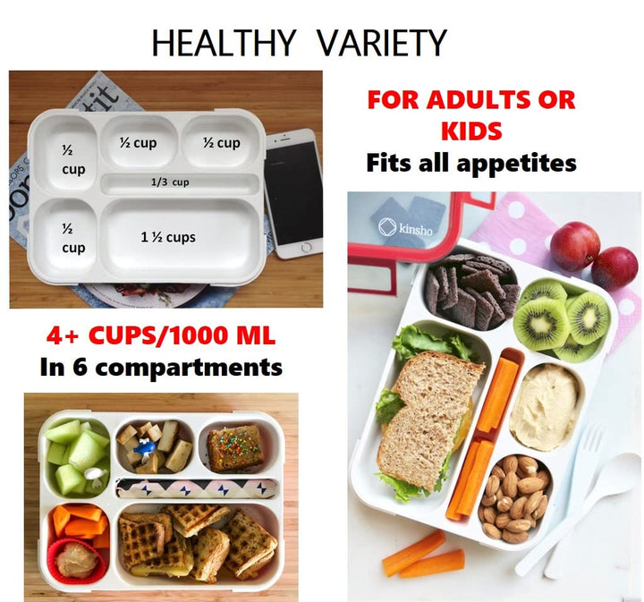 Bento Box Kids Lunch-Box, Snack Containers for Toddler Daycare, Leakproof School Bentobox 6 Compartment Container for Boys Girls Adults Lunches, Utensils, Red