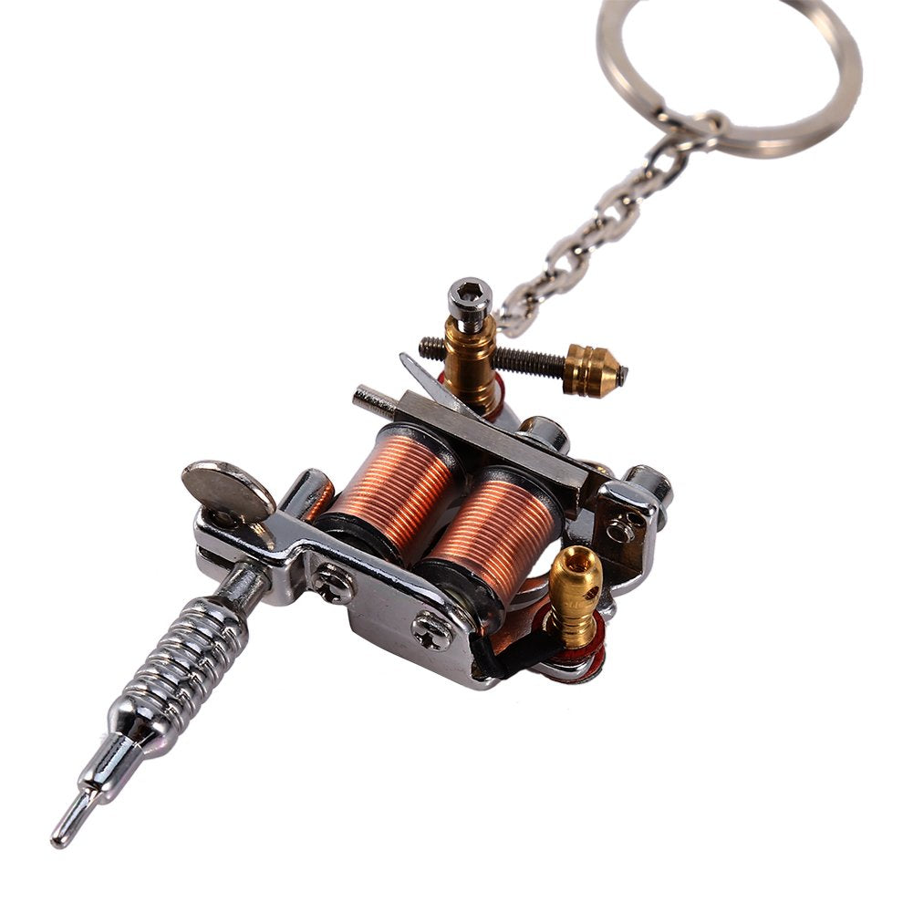 Mini Key Chain, 1PC Portable Keychain & Key Ring for Tattoo Machine Gun as Pendant Ornament Jewelry Design Supply (Silver Tone)