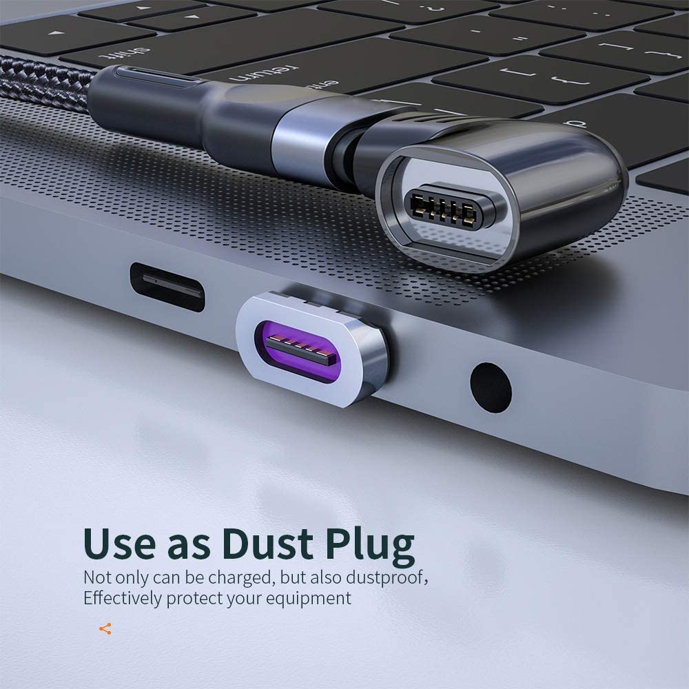 USB C Magnetic Charging Adapter Type C Right Angle Connector 100w PD Charger 480Mbp/s Data Transfer Compatible with MacBook Pro/Air Smartphone Tablet USB-C Devices-Black