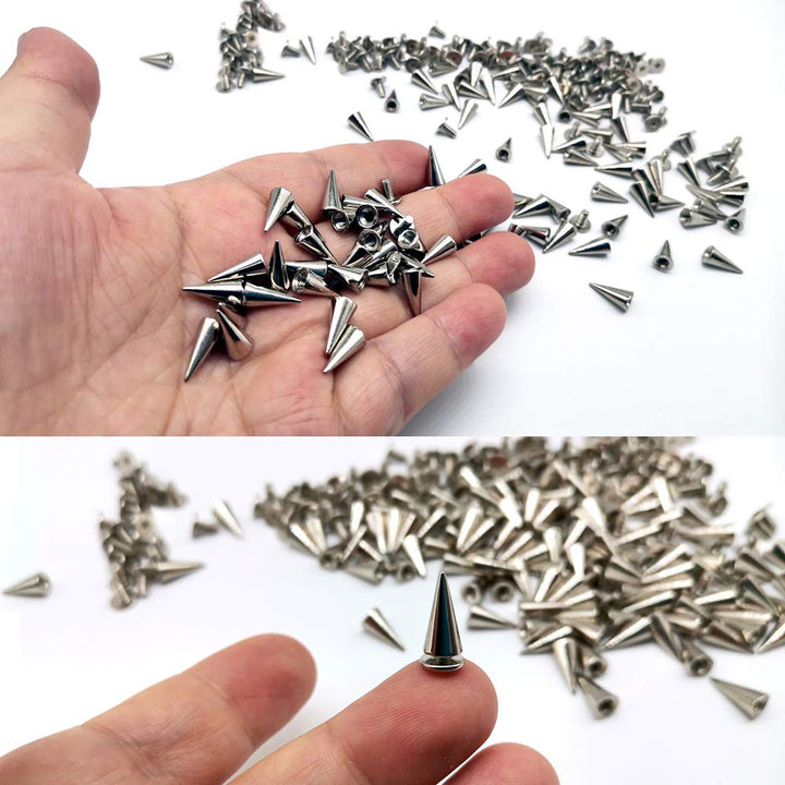 6x12MM Silver Cone Spikes Punk Rivets Screwback Studs Metal Bullet Spikes for Clothing DIY Leather Craft, Set of 120 by Baryuefull