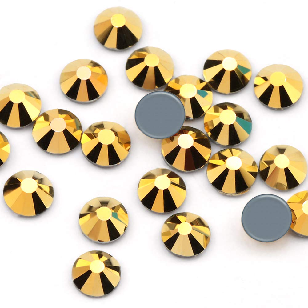 1440PCS Hotfix Crystals Glass Rhinestone, Flatback Hot Fix Round Gems Crystal Stones for Clothes Crafts (Mine Gold, SS10 2.8MM)