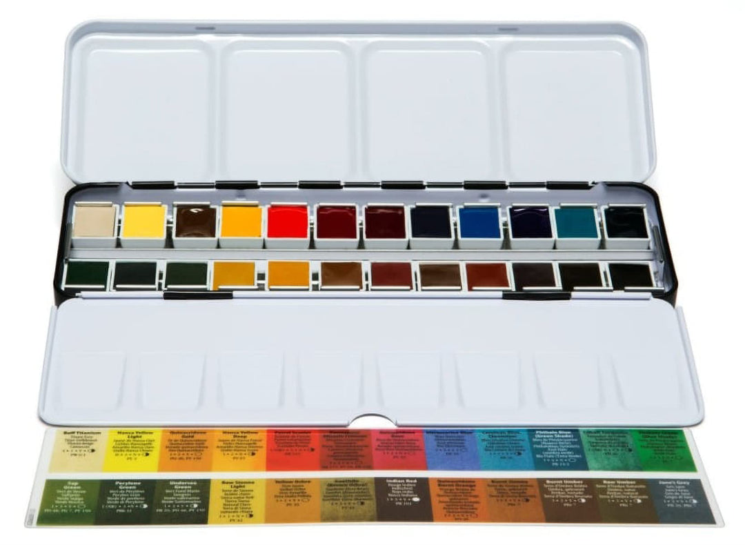 Daniel Smith Color Hand Poured Pan Set with BONUS Metal Box and Empty Half Pans, 24 Units (Pack of 1)