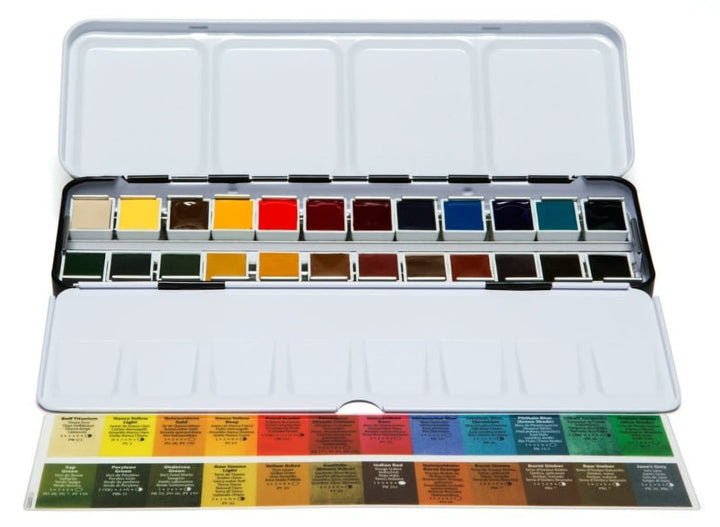 Daniel Smith Color Hand Poured Pan Set with BONUS Metal Box and Empty Half Pans, 24 Units (Pack of 1)