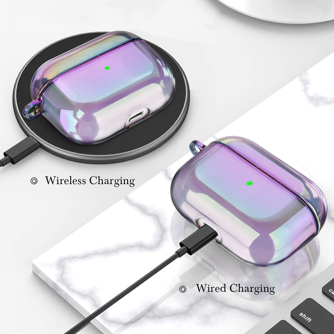 , Clear Lasher Hard PC Protective Case, Glittery Purple, Compatible with Apple AirPods Pro 1st Generation, Case Cover with Keychain