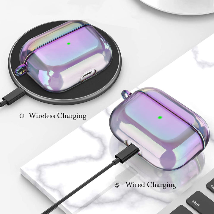 , Clear Lasher Hard PC Protective Case, Glittery Purple, Compatible with Apple AirPods Pro 1st Generation, Case Cover with Keychain