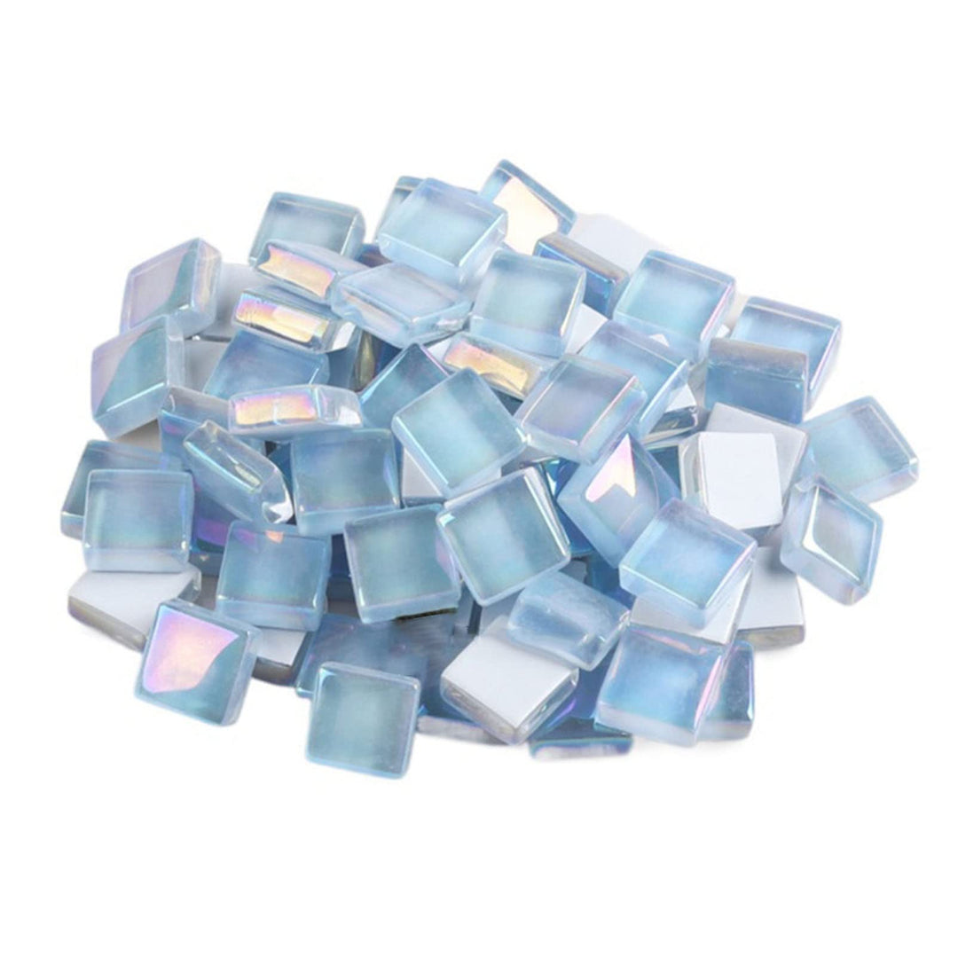 1x1 cm Crystal Glass Mosaics Pieces Stained Glass, Assorted Colors and Square Shapes, 100pcs/100g (Iridescent Blue)
