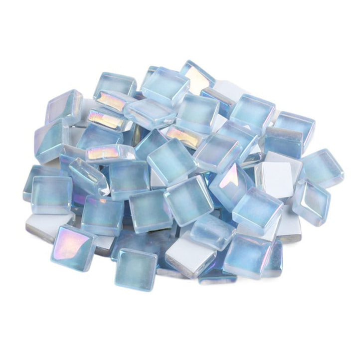 1x1 cm Crystal Glass Mosaics Pieces Stained Glass, Assorted Colors and Square Shapes, 100pcs/100g (Iridescent Blue)