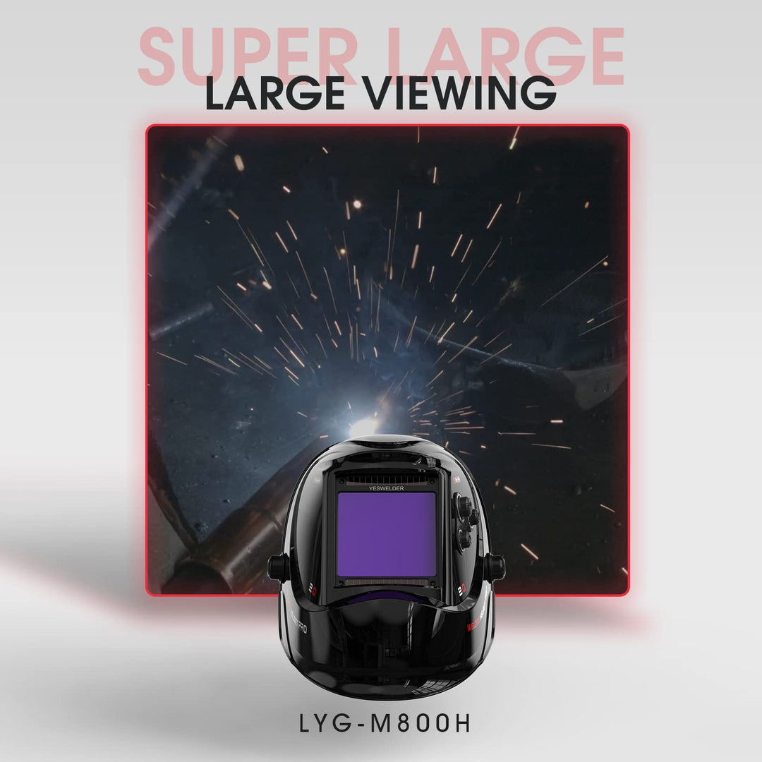 Large Viewing Screen 3.93X3.66 True Color Solar Power Auto Darkening Welding Helmet, 4 Arc Sensor Wide Shade 4/5-9/9-13 for TIG MIG Arc Weld Grinding Welder Mask LYG-M800H