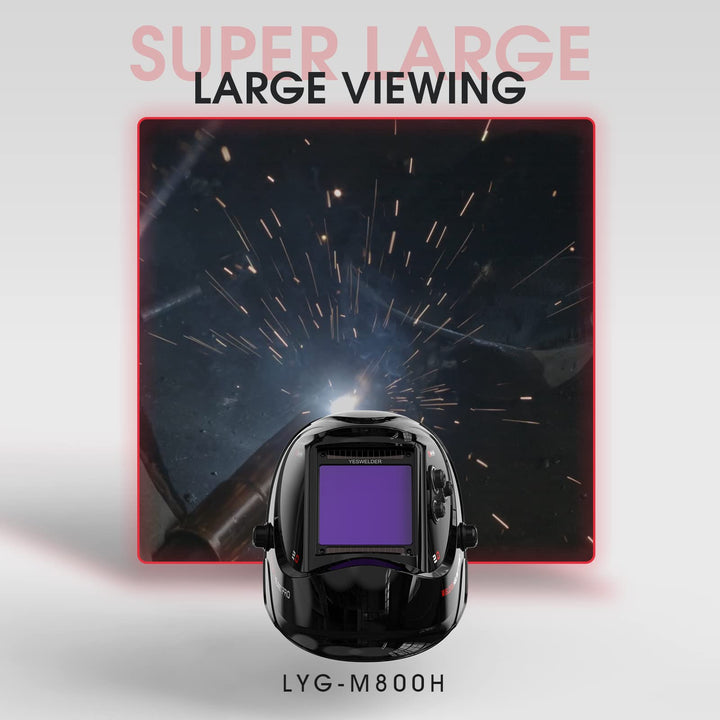 Large Viewing Screen 3.93X3.66 True Color Solar Power Auto Darkening Welding Helmet, 4 Arc Sensor Wide Shade 4/5-9/9-13 for TIG MIG Arc Weld Grinding Welder Mask LYG-M800H