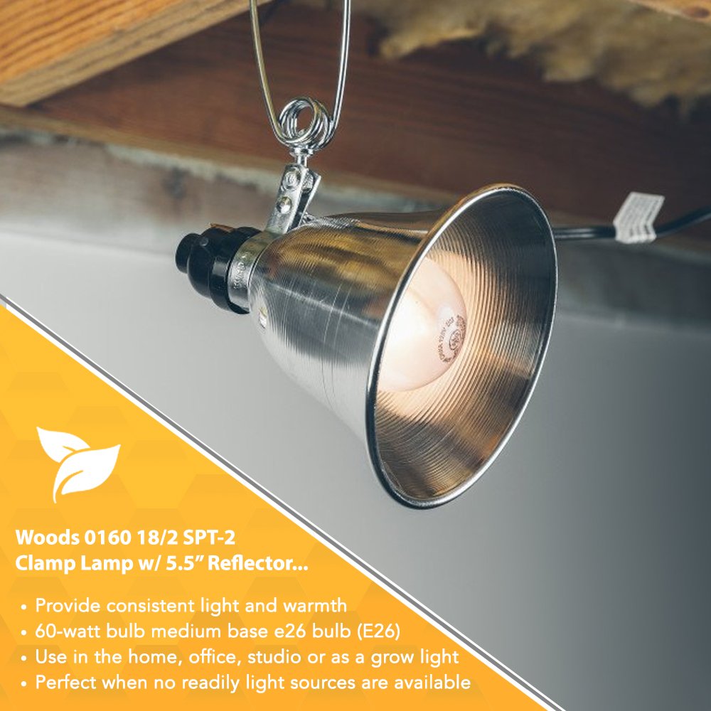 0160 18/2 SPT-2 Clamp Lamp Light w/5.5-Inch Reflector, 60-Watt, 6-Foot Cord
