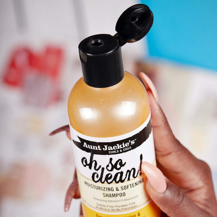 Aunt Jackie's Curls and Coils Oh So Clean Deep Moisturizing and Softening Hair Shampoo for Natural Curls, Coils and Waves, Enriched shea Butter, 12 oz