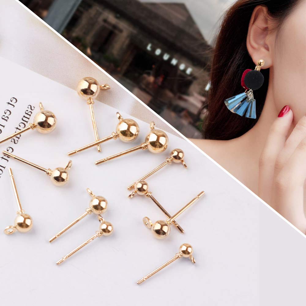 150 Pcs Hypoallergenic Ball Earring Studs with 200pcs Rubber Earring Safety Backs,Ball Post with Loop Round Ball Spherical Earrings for DIY Jewelry Earring Making