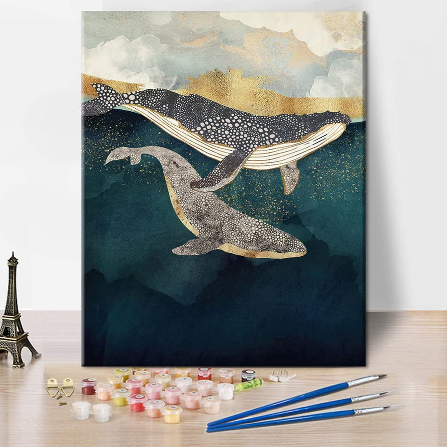 Abstract Whale Oil Painting Kit on Canvas Paint by Numbers for Adults Beginner & Kids with Paintbrushes and Acrylic Pigment Arts Craft for Home Wall Decor 40x50cm