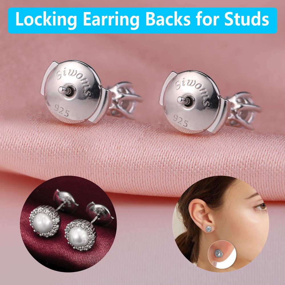2-Pairs Silver Locking Earring Backs Secure for Diamond Studs, Hypoallergenic Replacements Earring Backings for Notched Post (7mm)