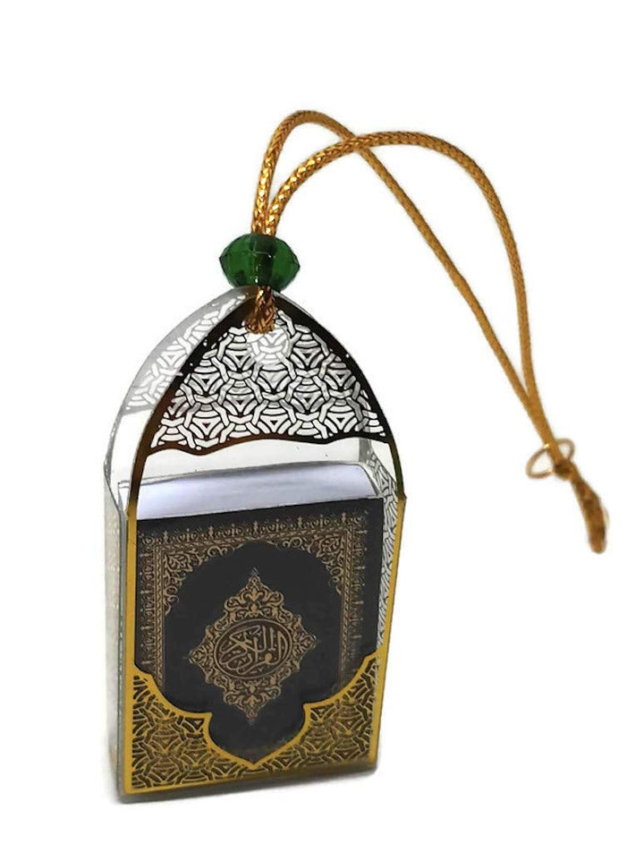 Car Mirror Hanging Decor Ornament AMN-247 Vehicle Necklace Mini Al-Quran in Plastic Box with Hanging Rope Islam Eid Ramadan Muslim Gift (Black/Gold)