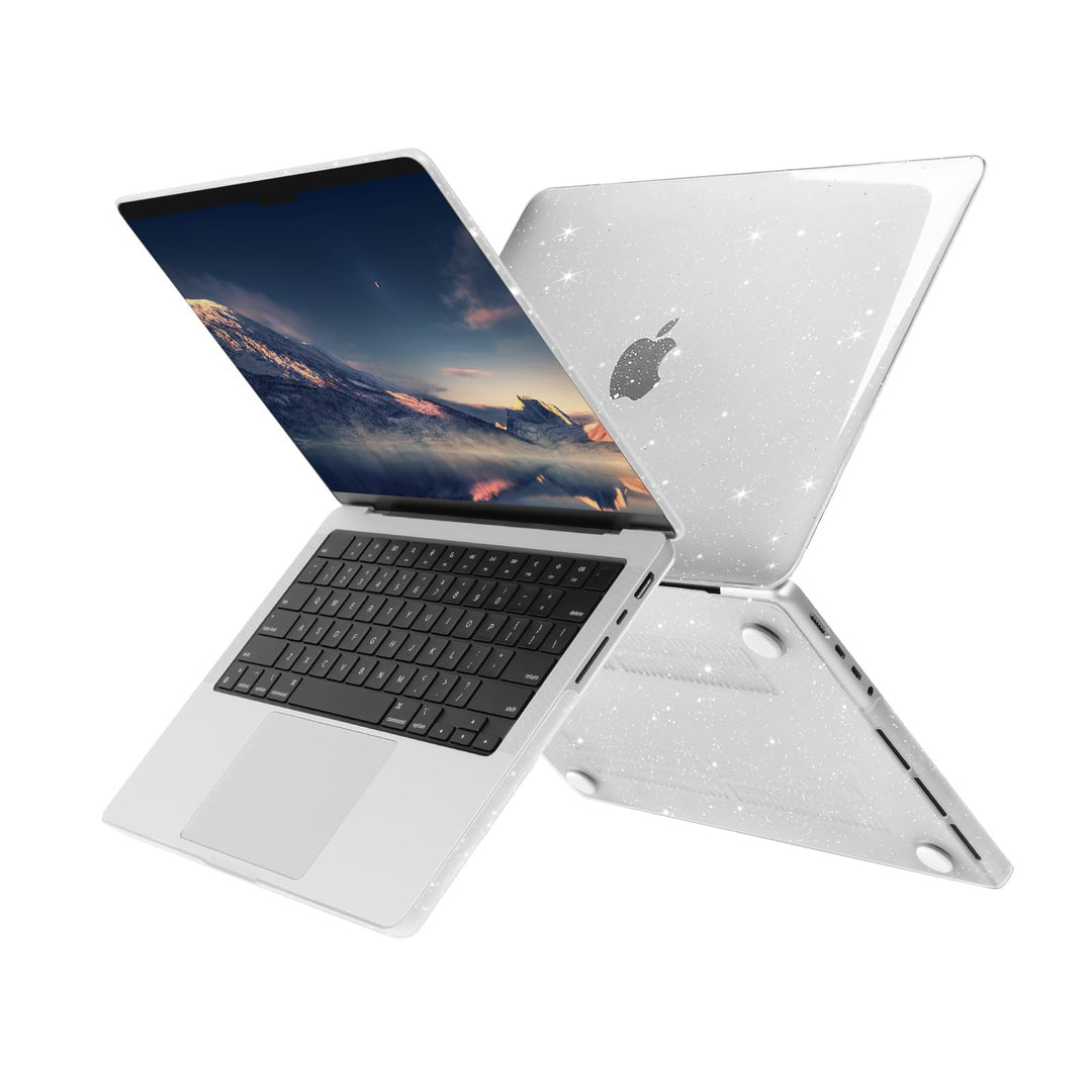 Compatible with MacBook Pro 14 inch Case 2024-2021 M4 M3 M2 M1 A3112 A3185 A3401 A2918 A2992 A2779 A2442, Sparkly Glitter Plastic Hard Shell&Keyboard Cover&Screen Film&Storage Bag, Transparent