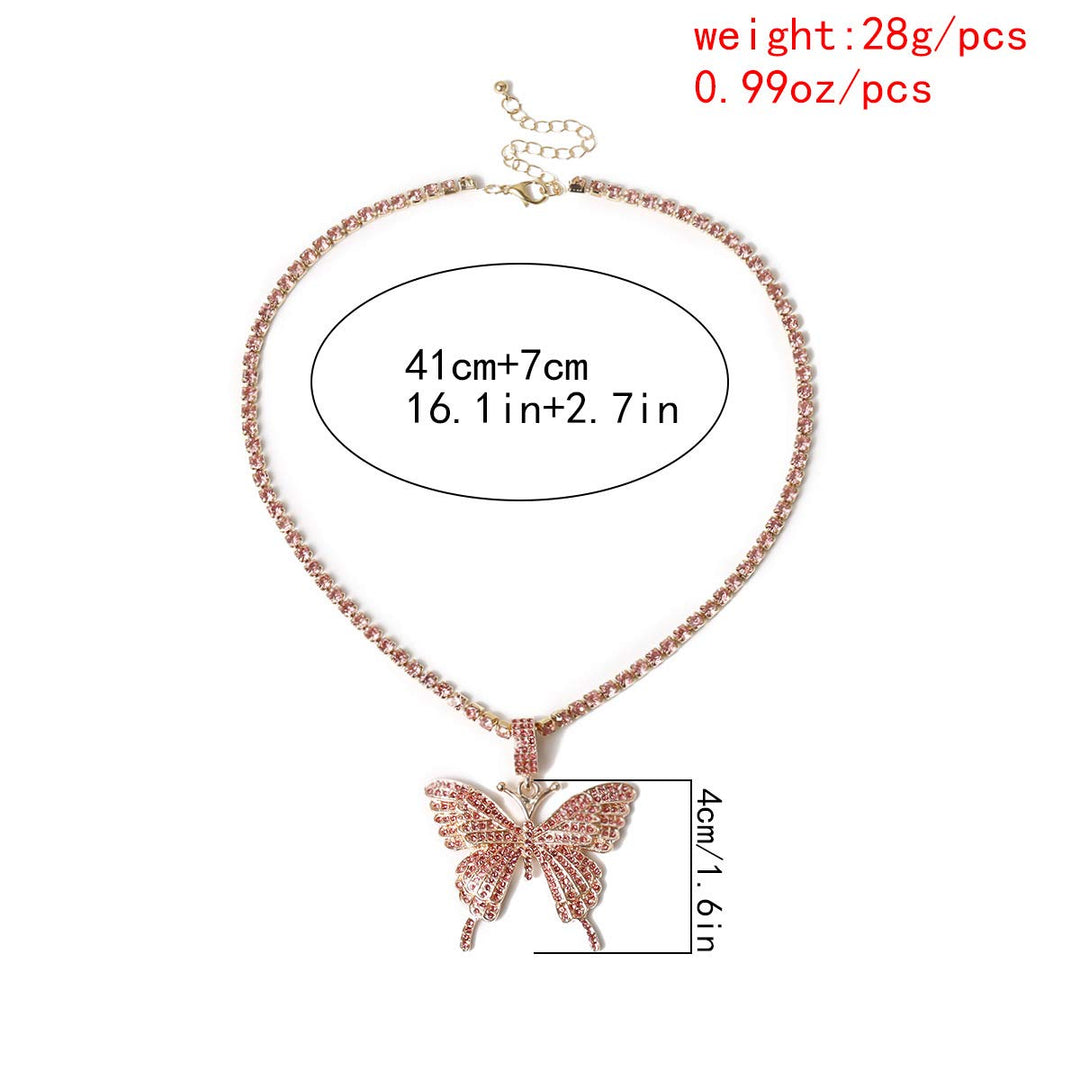 Bohemian Crystal Butterfly Choker Necklace Claw Chain Collar Necklace with Diamond-studded Butterfly Pendant Boho Prom Party Festival Jewelry for Women and Girls (Pink)