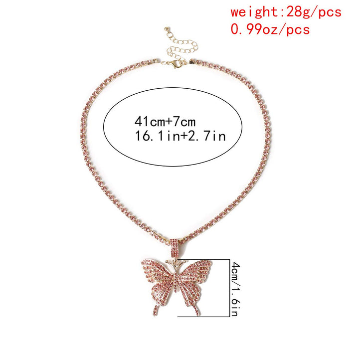 Bohemian Crystal Butterfly Choker Necklace Claw Chain Collar Necklace with Diamond-studded Butterfly Pendant Boho Prom Party Festival Jewelry for Women and Girls (Pink)
