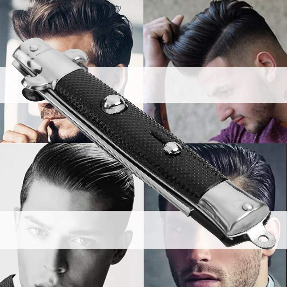 Hair Combs Switchblade, Foldable Pocket Oil Hair Styling Comb for Men, Beard and Moustache Styling Flick Comb, Metal + Plastic Folding Automatic Push Button Brush for Daily Care